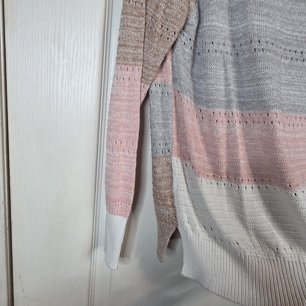 White Pink Gray Tan Striped Lightweight Hoodie Sweater Size XS-S - Picture 5 of 11